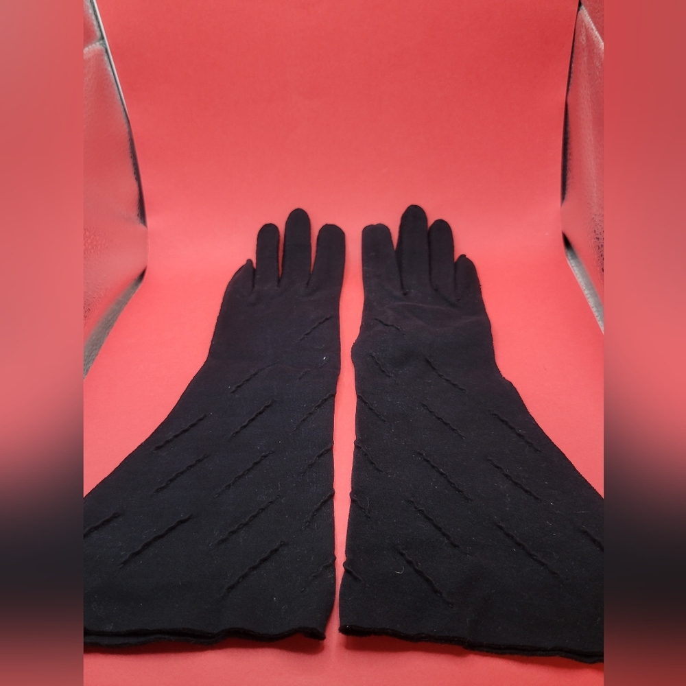 Long Black Vintage Embellished Gloves